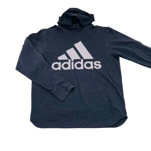 Adidas Black Pullover Hoodie With Front Logo & Kangaroo Pocket